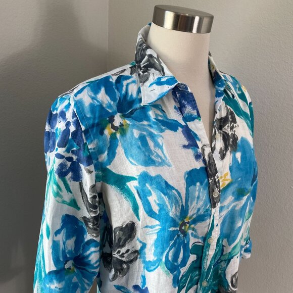 Lauren Ralph Lauren Womens Large Petite 100% Linen Floral Button Up Shirt Blouse - Picture 3 of 9